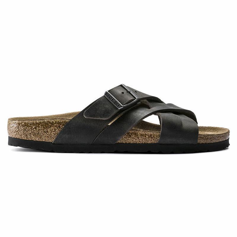 Birkenstock Lugano Oiled Læder Sandaler Herre Sort | DK 221MQZ